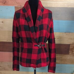 Chaps Women's Red and Black Checkered Blazer